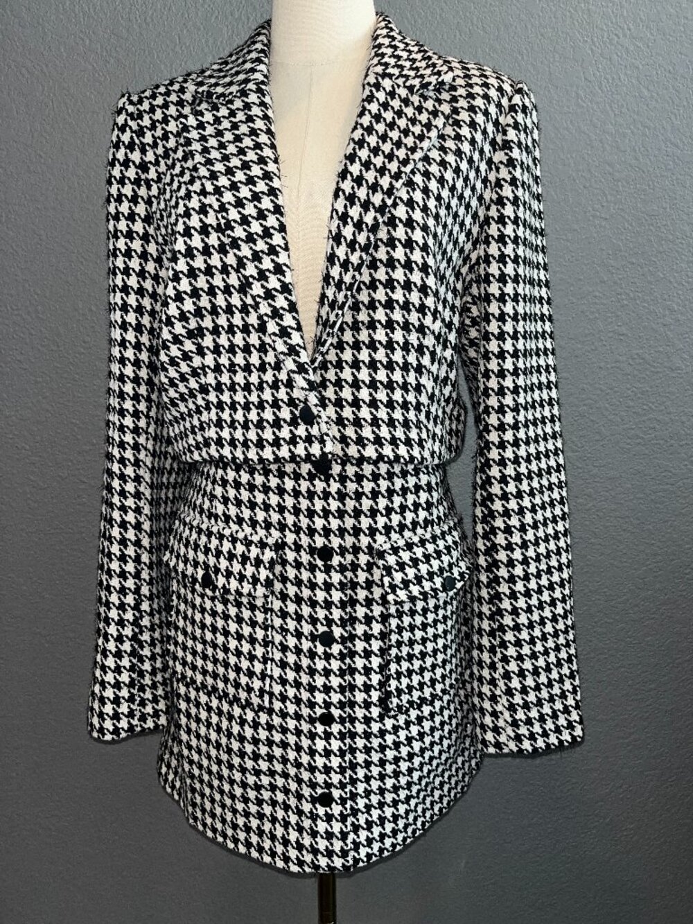 WAYF x Jourdan Sloane As If Houndstooth Crop Blazer & Mini Skirt Set M